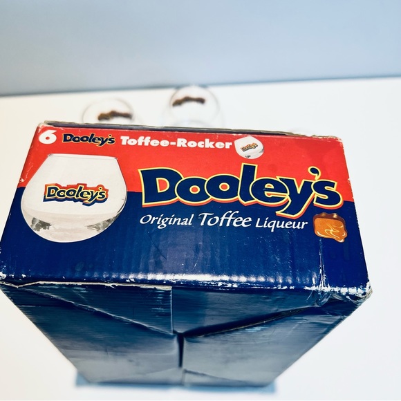 Vintage 6 DOOLEY'S TOFFEE Rockers Liqueur Glasses w/ Box Swirling Round Bottom - Picture 5 of 9